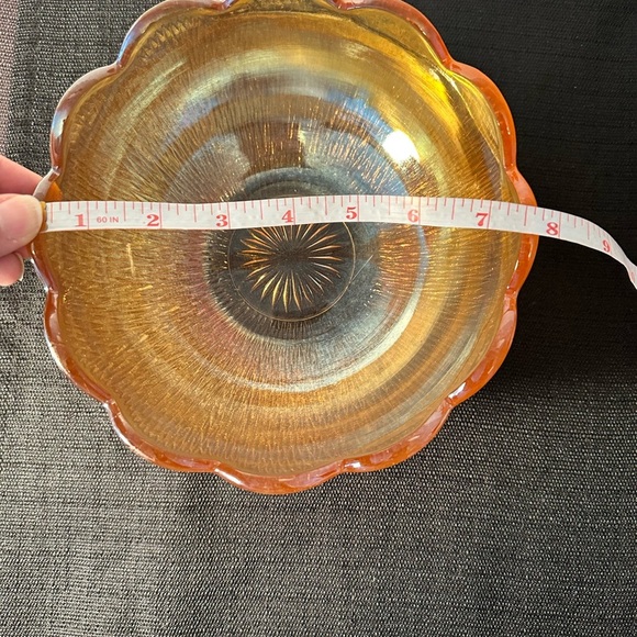 Vintage Amber Jeanette Marigold Carnival Glass Fruit Bowl 7.5" - Picture 5 of 5